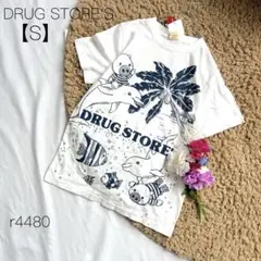 新品　ドラッグストアーズ Tシャツ 総柄 ブタ 海 プリント 半袖 白【3】L