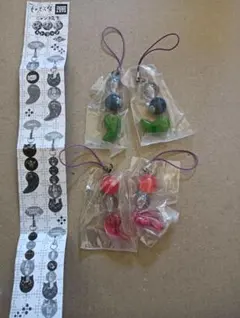 【新品未開封】ニャンコ先生 数珠玉ストラップ 2種4個セット（夏目友人帳）