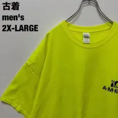 古着 GILDAN ギルダン Tシャツ 蛍光イエロー派手 プリントロゴ 2XL
