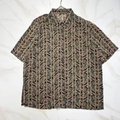 半袖ブラウス　柄シャツ　ペイズリー柄　総柄　一点物　メンズ着用◯ ブラック　黒