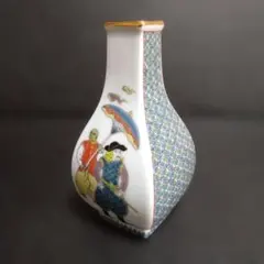 新品 有田焼 深川製磁 花瓶 長崎出島図 細首角小花生