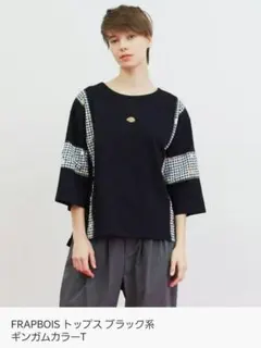 FRAPBOIS ブラック ギンガムチェック　Tシャツ　ピザ　サイズ2のサムネイル