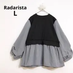 ラダリスタ 長袖カットソー 切替 パフスリーブ チェック ドッキング L