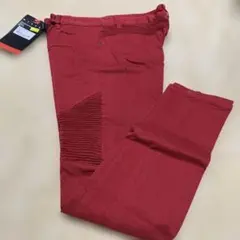 赤 リブ付きサイドパネル スリムフィットパンツ