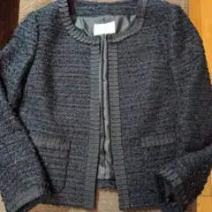 23区　ブラック ツイード ノーカラージャケット