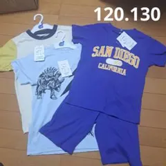 【新品】西松屋　半袖　Tシャツ　パンツ　120　130　男　恐竜　車　青　セットのサムネイル