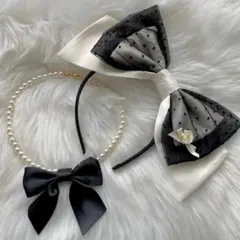黒と白のリボンカチューシャ