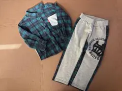 ロデオクラウンズキッズ　チェック柄シャツとスウェットパンツセットアップS