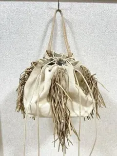 MOUSSY フリンジ巾着バッグ