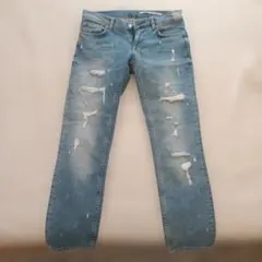 ZARA WOMAN ストレートデニム ダメージ加工 ライトブルーのサムネイル