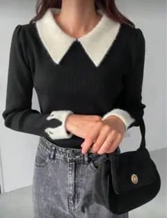 shein スナ系　トップス　ニット　ブラック　黒