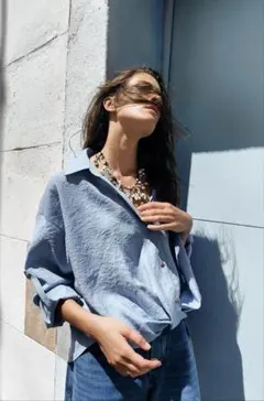 ZARA ブルー 長袖 シャツ ブラウス