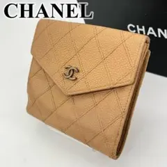 CHANEL 二つ折り財布 ビコローレ キャビアスキン ココマーク Wホック