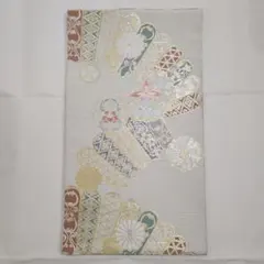 【本日のみセール】袋帯　川島織物　白地　金銀洋扇華文のサムネイル
