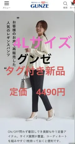 GUNZE 楽のび美脚 アイロンの要らない時短ストレッチレギンス 4L