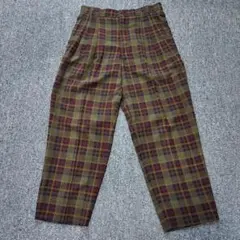 ワイドスラックス　ヴィンテージ　チェック　総柄　千鳥格子　タック