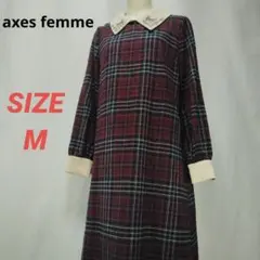 axes femme　アクシーズファム　チェックワンピース　花刺繍襟　M