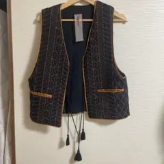Aguni ベスト ジレ ブラック×ゴールド