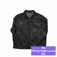 90s Polo by Ralph Lauren レザージャケット2XL刺繍ロゴ