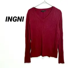 5027U イング Vネック リブニット Mワインレッド ボルドー 秋冬セーター