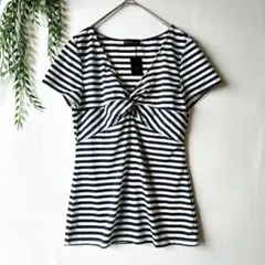 美品 ブリリアントステージ『M』ストライプ Vネック 半袖 シアー カットソー