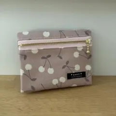 フタにファスナー☆移動ポケット☆さくらんぼ☆ピンク☆ハンドメイド