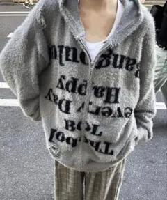 Sibra ダメージフェザーニットリラックスカーディガン グレー M