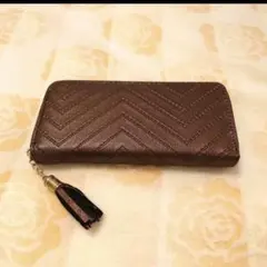 (新品未使用)ブラウン ジグザグ模様 長財布 タッセル付き ①