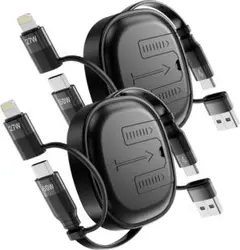 多機能充電ケーブル、2パック5 in 1伸縮可能稲妻充W急速充電データ同期