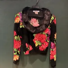 Blumarine ブルマリン 花柄プリント ファーカラーレーヨンカーディガンのサムネイル