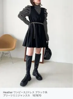 Heather ワンピース/ドレス ブラック系 プリーツミニジャンスカ