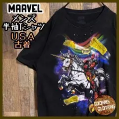 Tシャツ MARVEL キャラクター アニメ メンズ ブラック USA古着 半袖
