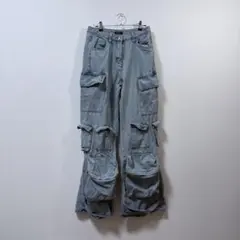 ライトグレー デニム カーゴパンツ