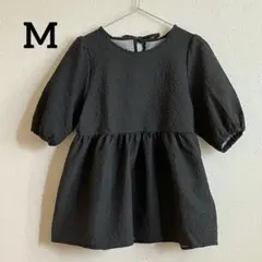 半袖 トップス チュニック M 黒 ブラック パフスリーブ 体型カバー