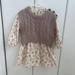 petit main 花柄ワンピース ベストセット 100