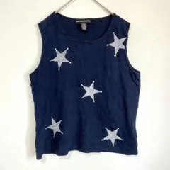 売り切りSALE‼️ 星 タンクトップ Ｕネック ノースリーブ Ｍ 紺 綿