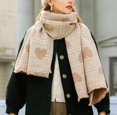 ストール マフラー ショール 大判 チェック ハート フリンジ レディース