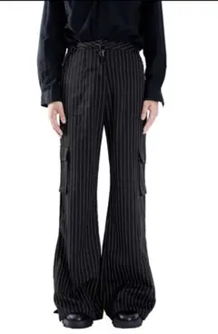 SIDE SLIT STRIPE WIDE CARGO TROUSERS