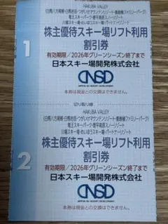 日本スキー場開発 株主優待 スキー場リフト利用割引券 × 2枚