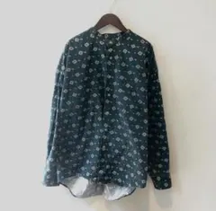 ペイズリー柄　グリーン　スタンドシャツ　古着