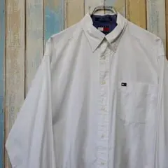 465☆トミーヒルフィガー☆BDシャツ☆ワンポイント刺繍ロゴ☆白シャツ☆Mサイズ