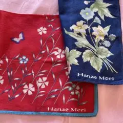ハナエモリのハンカチ2枚組赤・紺