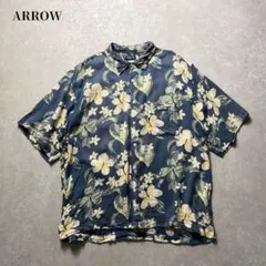 ARROW コットンレーヨンアロハシャツ 半袖 花柄ネイビーグレー 総柄 古着のサムネイル