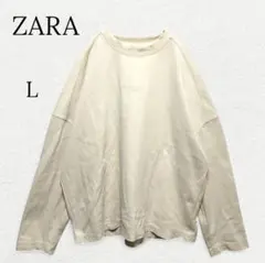 1634【ザラ】オーバーサイズロングTシャツ 立体ロゴ ベージュ L ゆったりのサムネイル