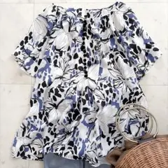 極美品♡マカフィー スラブローンプランツプリント フレンチスリーブ