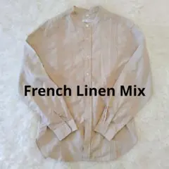 【美品】French Linen Mix　M　ピンタック×麻混シャツ ベージュ