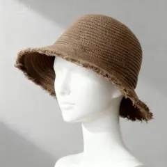 ベージュ 編み物 バケットハット