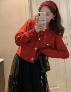 ゴールドボタンショート丈ニットカーディガン[at1917]