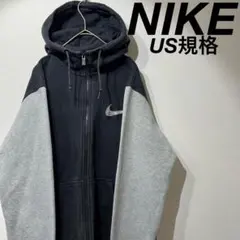 【US規格】希少NIKE ジップパーカー スウォッシュ ロゴ ブラック グレー