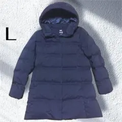 美品　ユニクロ　UNIQLO シームレスダウン　コート　ロング　ネイビー　L